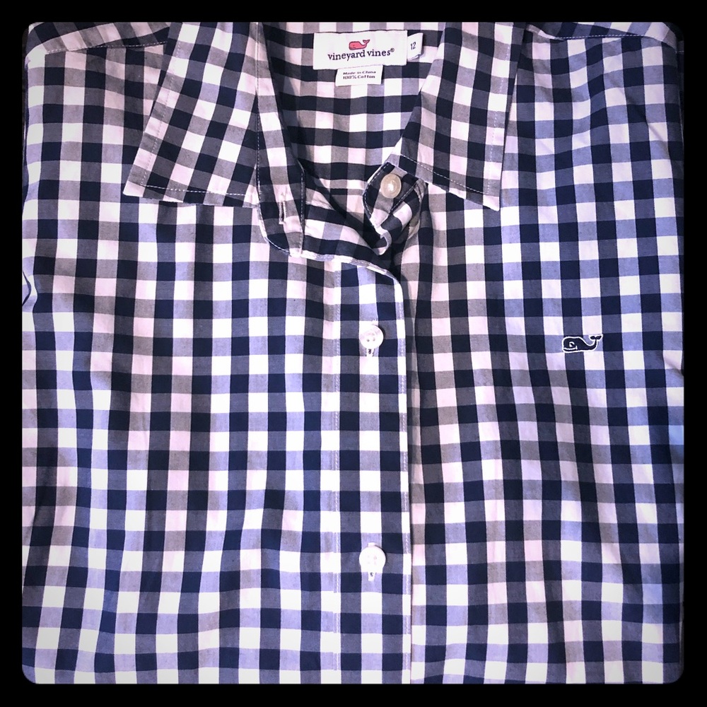 Vineyard Vines Navy Blue and White Button Down